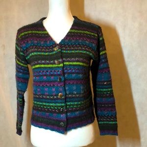 VTG SIGRID OLSEN VARIEGATED CARDIGAN WITH Horn buttons. Size SM